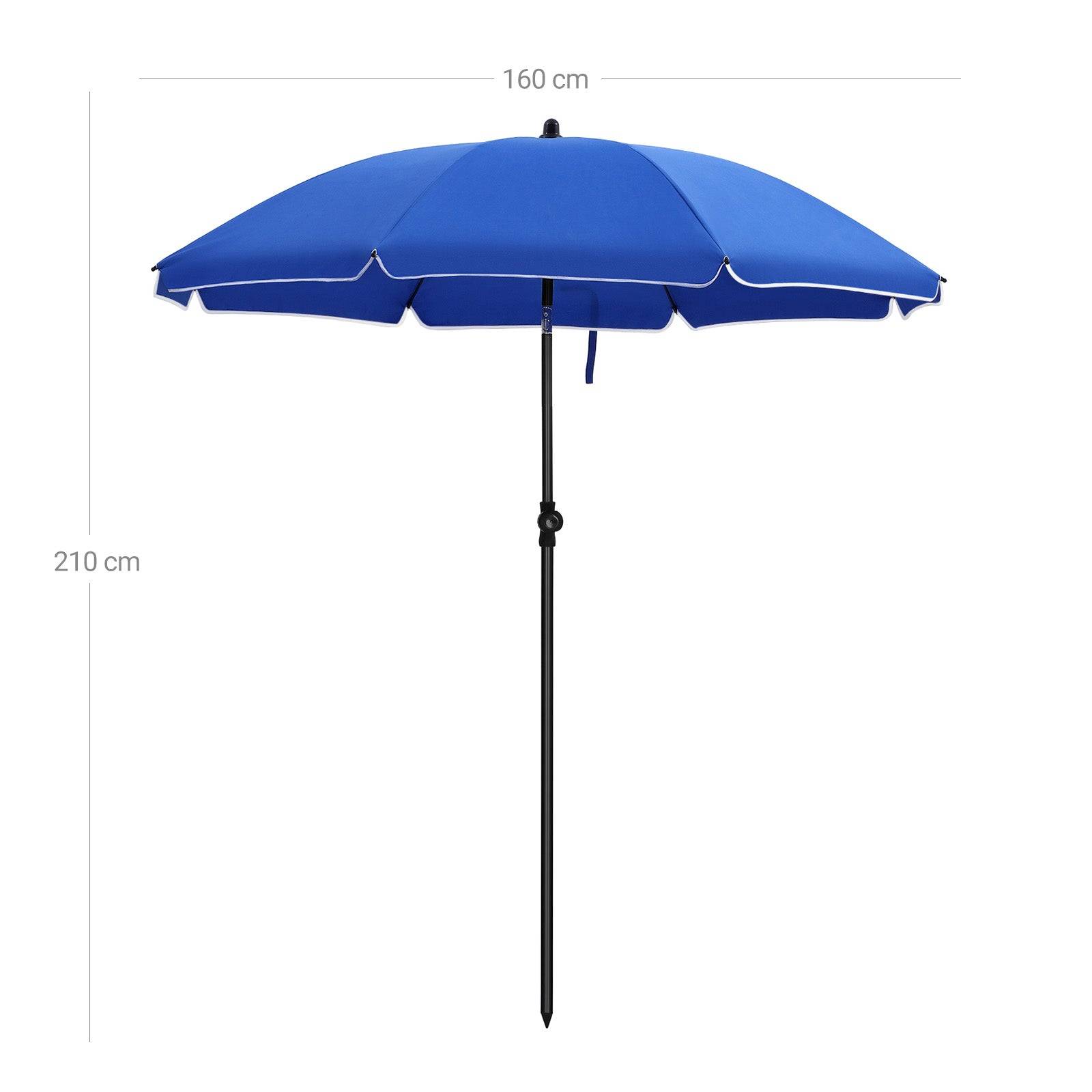 Helloshop26 - Parasol droit diamètre 160 cm UV 50+ nervures en fibre de verre toile polyester inclinable sac de transport terrasse jardin balcon plage bleu - Imagen 4