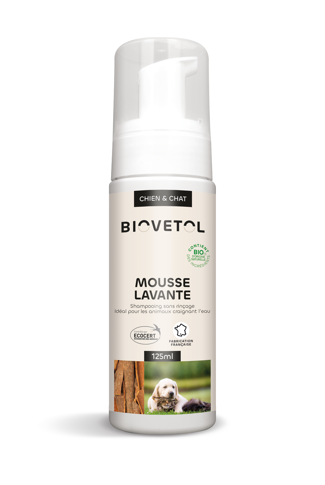 Biovetol - Shampooing - Mousse Lavante Chat et Chien Bio - 125 ml - Image 1