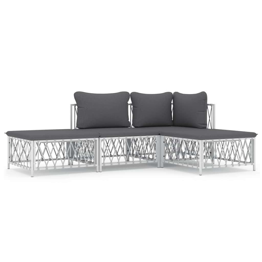 Helloshop26 - Salon de jardin meuble d'extérieur ensemble de mobilier 4 pièces avec coussins blanc acier - Imagen 1
