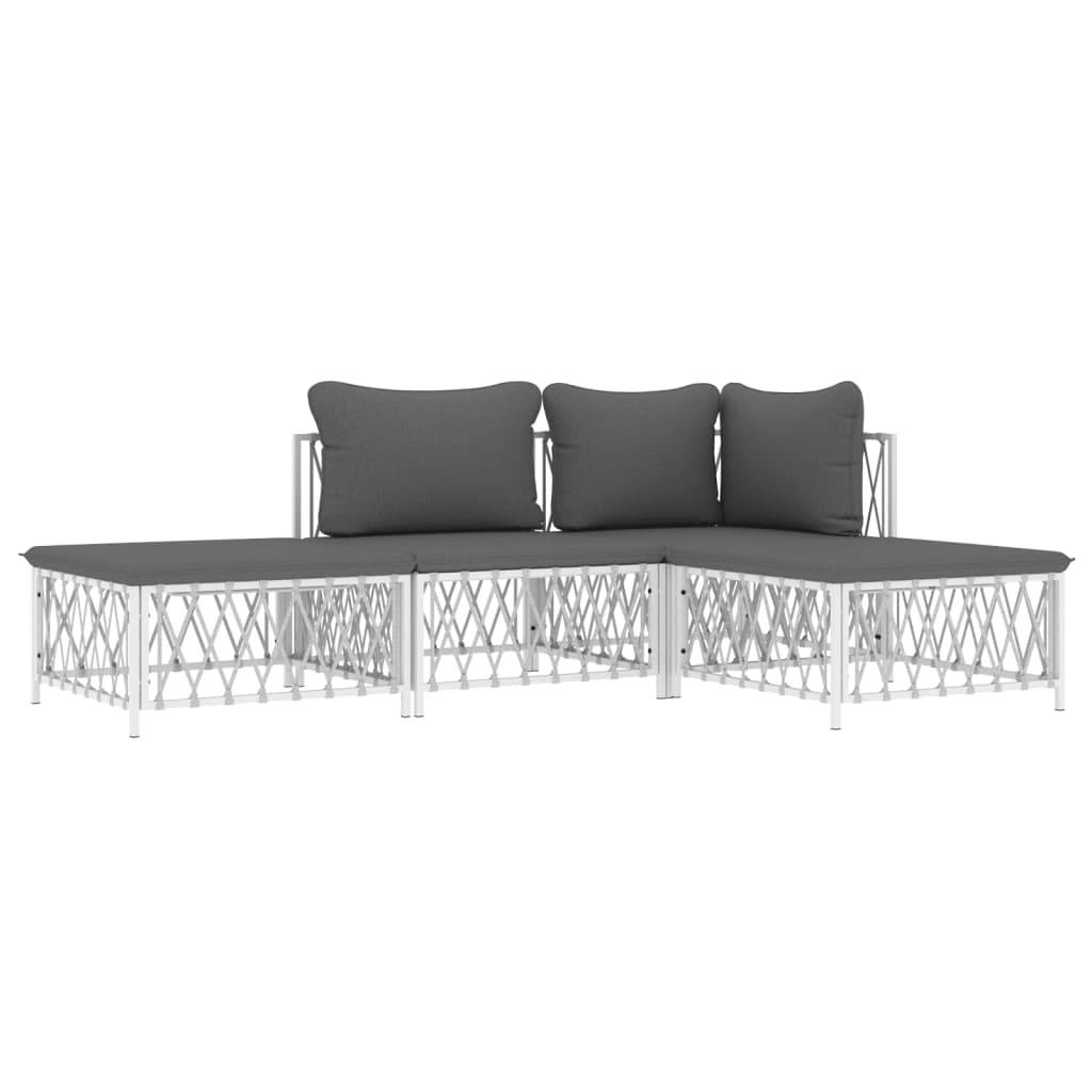 Helloshop26 - Salon de jardin meuble d'extérieur ensemble de mobilier 4 pièces avec coussins blanc acier - Imagen 2