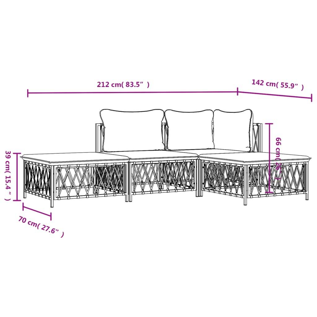 Helloshop26 - Salon de jardin meuble d'extérieur ensemble de mobilier 4 pièces avec coussins blanc acier - Imagen 7