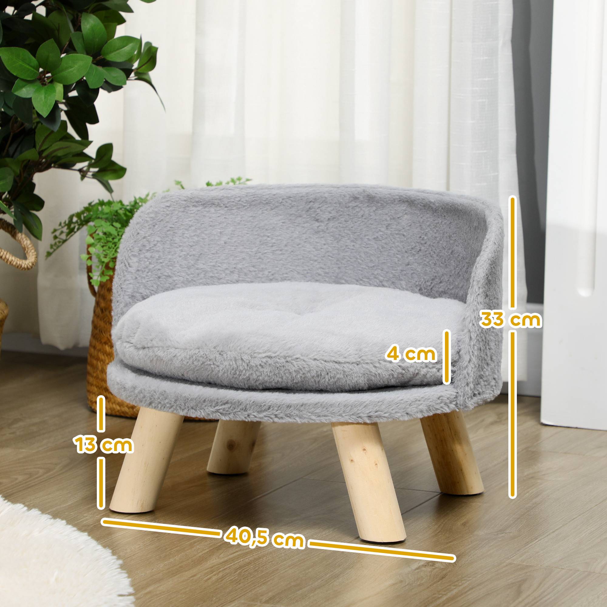 Canapé lit panier pour chien design scandinave coussin moelleux amovible pieds en bois Ø 40,5 x 33H cm gris - Image 5