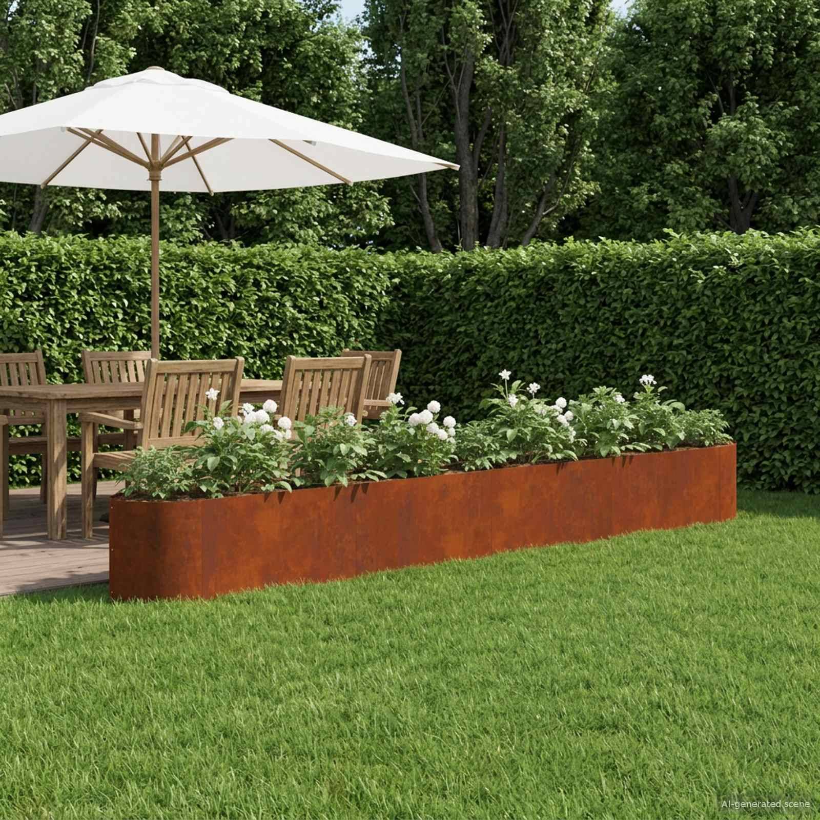 ComfortXL - Grand lit de jardin surélevé acier potager sans fond bord bateau 380x40x40cm patiné - ComfortXL Outdoor Living - Image 1