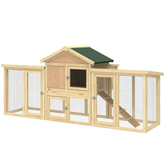 Poulailler en bois avec pondoir, toit étanche, perchoir, enclos, rampe, 204 x 85 x 93 cm, bois naturel - Image 2