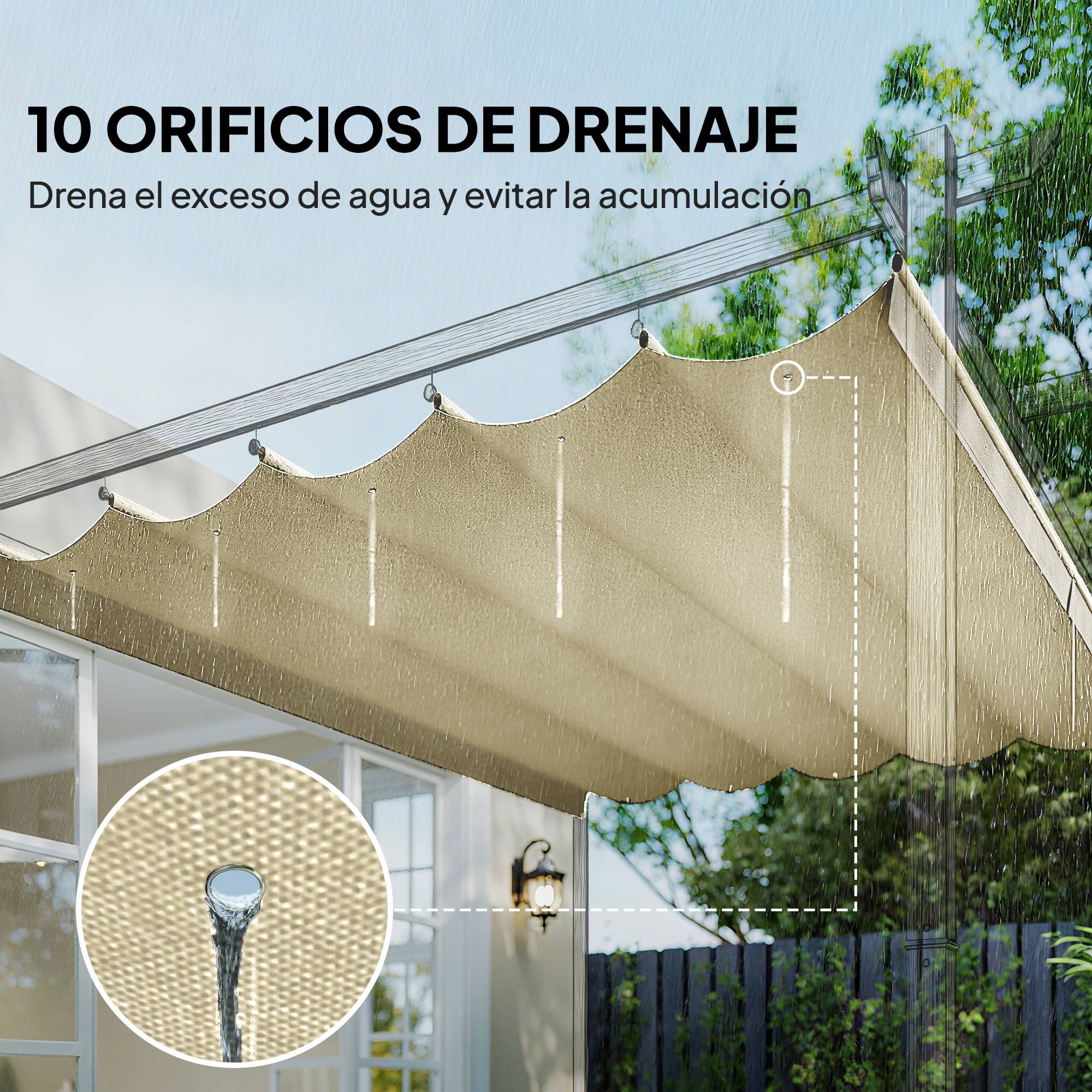 Toile de Rechange pour Pergola Rétractable 3x3m Polyester Anti-UV Coulissant Crème - ComfortXL Outdoor Living - Image 8