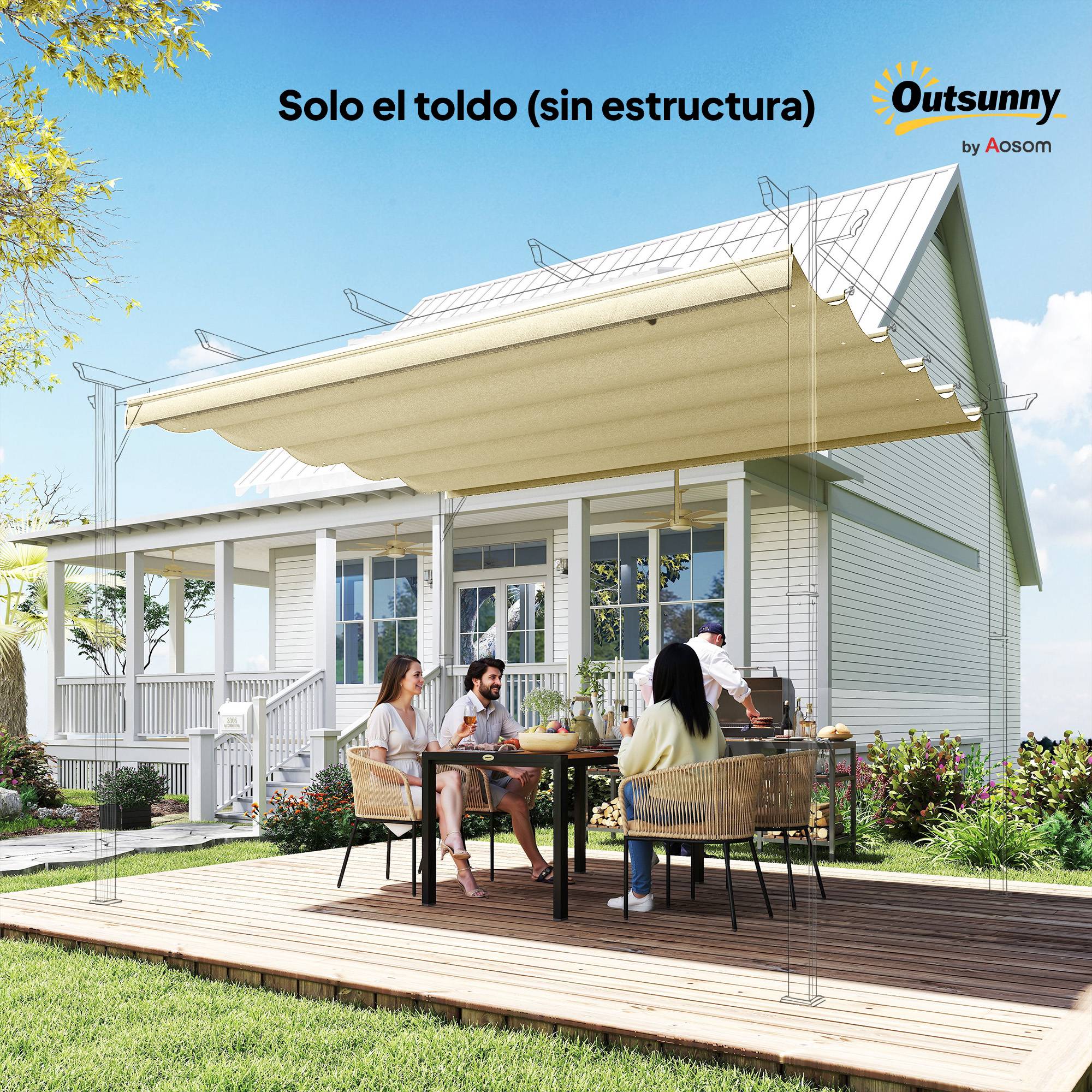 Toile de Rechange pour Pergola Rétractable 3x3m Polyester Anti-UV Coulissant Crème - ComfortXL Outdoor Living - Image 10