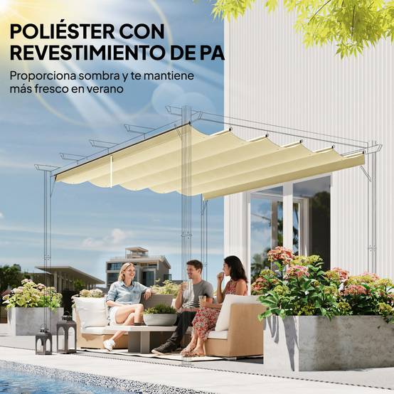Toile de Rechange pour Pergola Rétractable 3x3m Polyester Anti-UV Coulissant Crème - ComfortXL Outdoor Living - Image 7