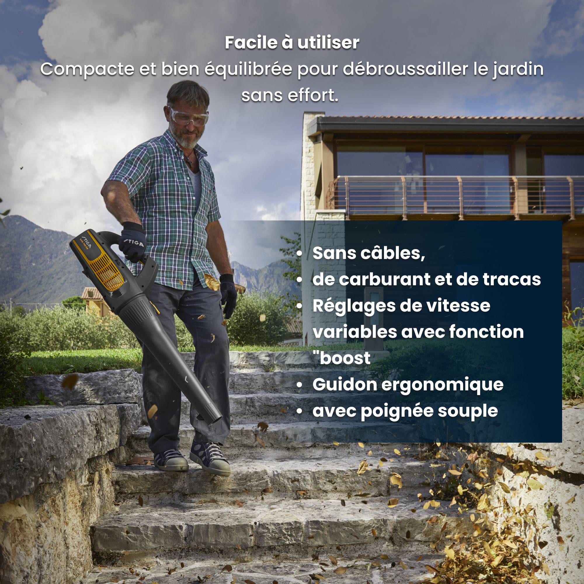 Stiga - Souffleur à Batterie SAB700AE - Moteur puissant de 500 W, Batterie E 420 48 V 2 Ah (non incluse), 3 réglages de vitesse, Ergonomique, Léger 2,76-STIGA - Imagen 4
