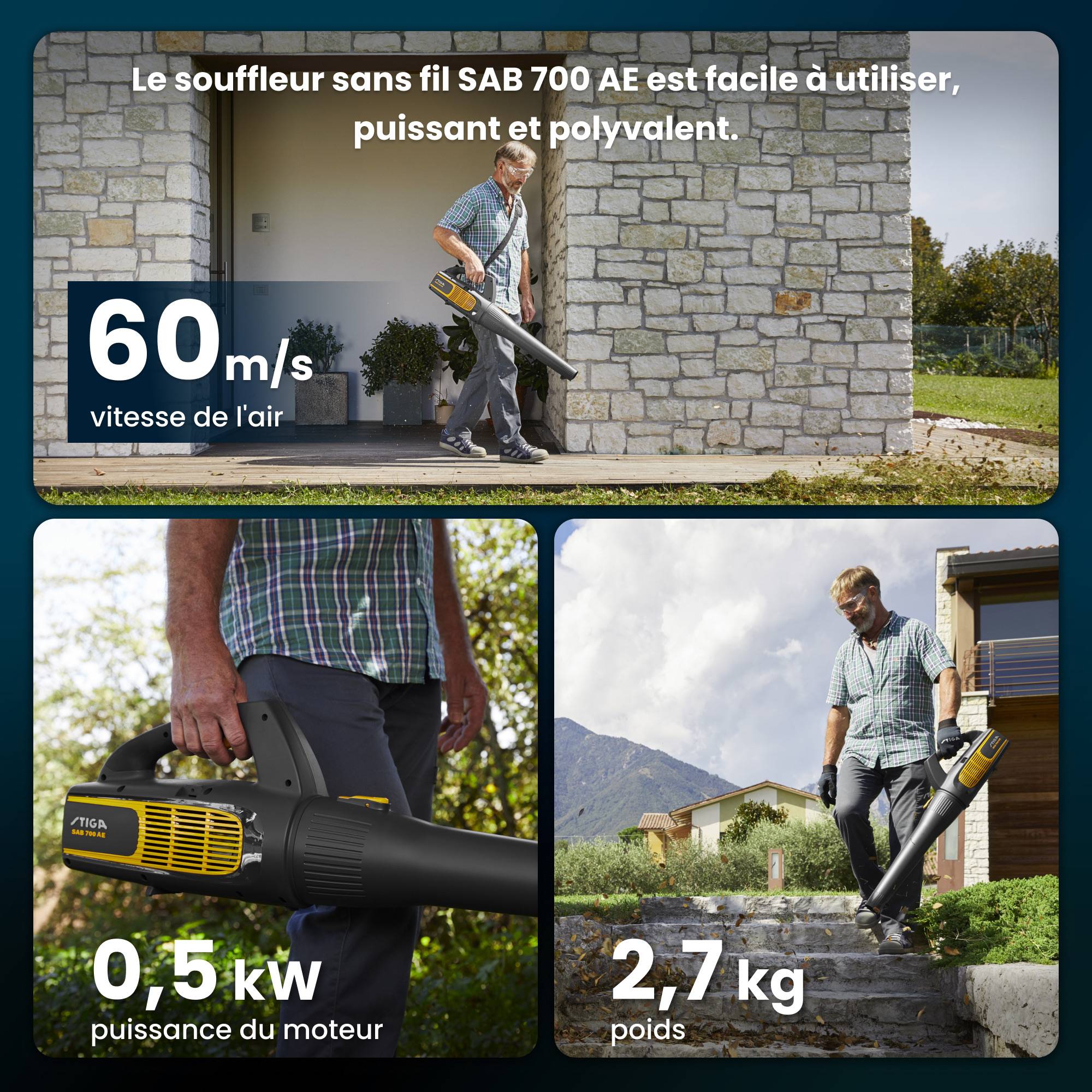 Stiga - Souffleur à Batterie SAB700AE - Moteur puissant de 500 W, Batterie E 420 48 V 2 Ah (non incluse), 3 réglages de vitesse, Ergonomique, Léger 2,76-STIGA - Imagen 2