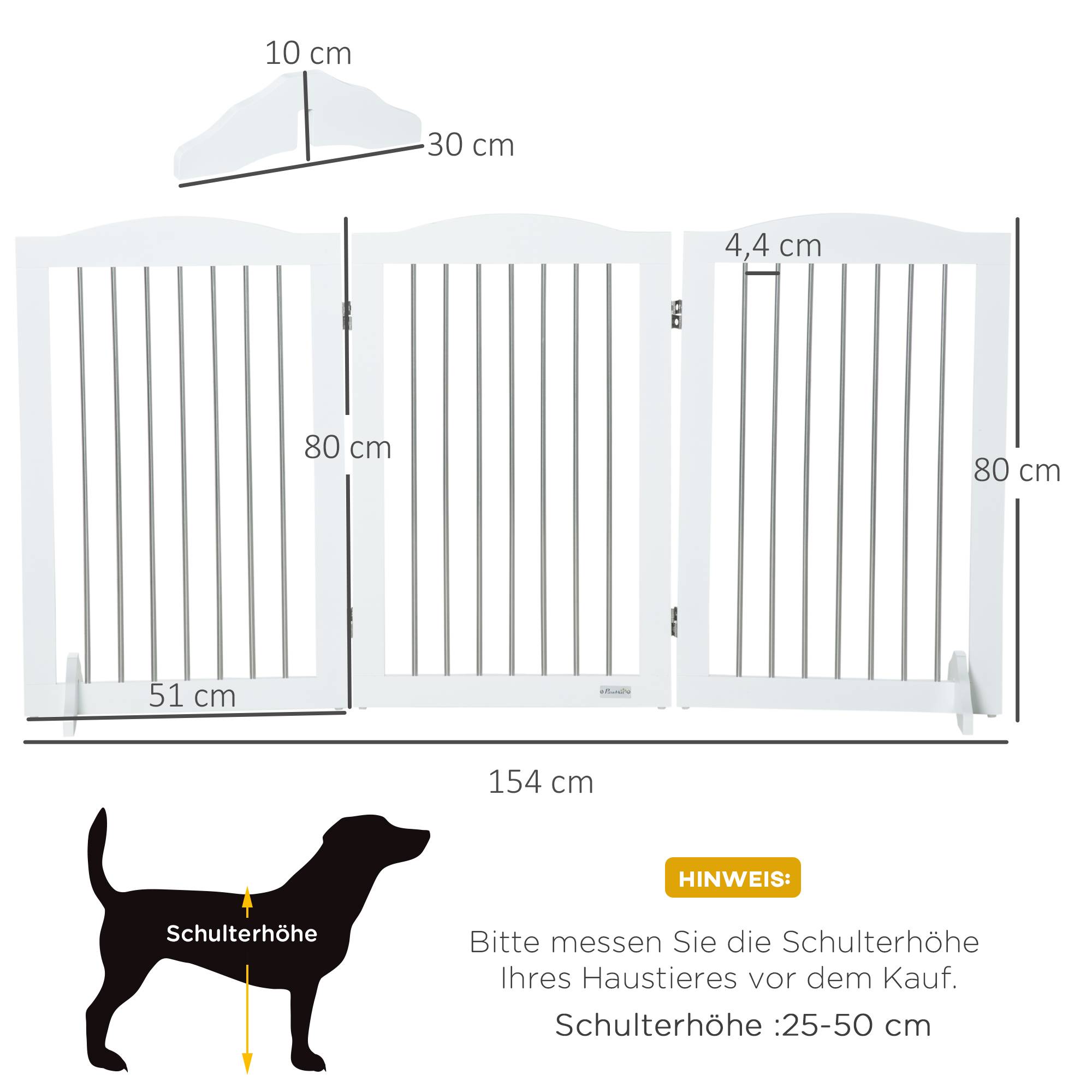 Panneau de séparation pour chien, MDF, blanc, 154 x 30 x 80 cm - PANGIVO - Image 3