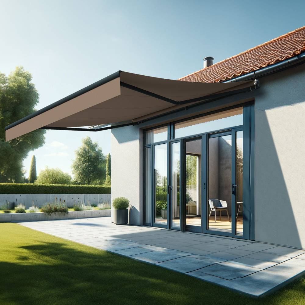 Store banne monobloc ESPAI 4,00x3,50m (Manuelle - Taupe - Gris anthracite) - Alia Productions - Imagen 1
