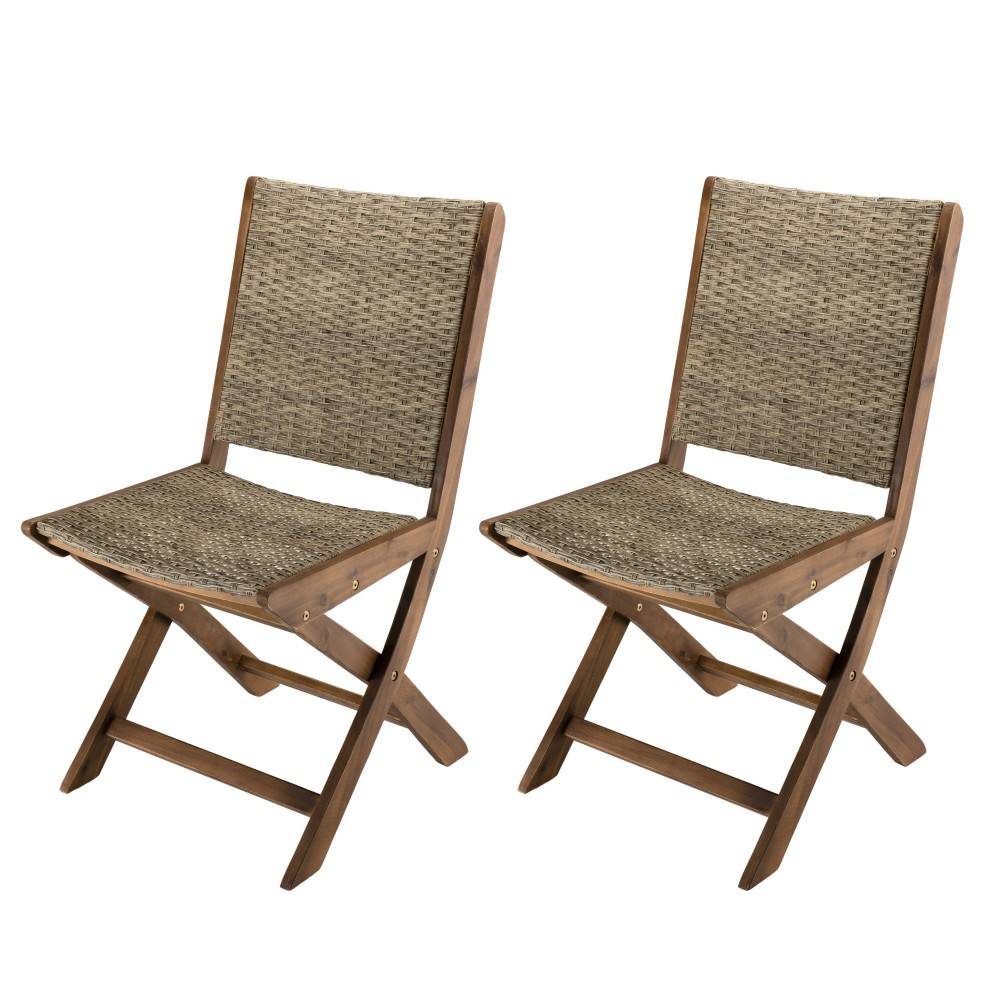 VICK - Ensemble de 2 chaises de jardin pliantes bois Acacia et rotin - Image 1