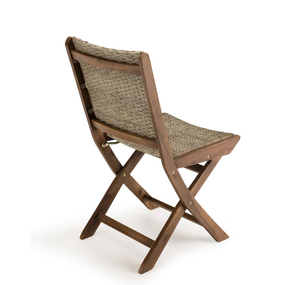 VICK - Ensemble de 2 chaises de jardin pliantes bois Acacia et rotin - Image 5