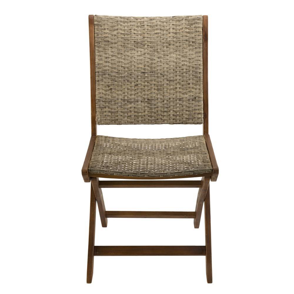 VICK - Ensemble de 2 chaises de jardin pliantes bois Acacia et rotin - Image 3