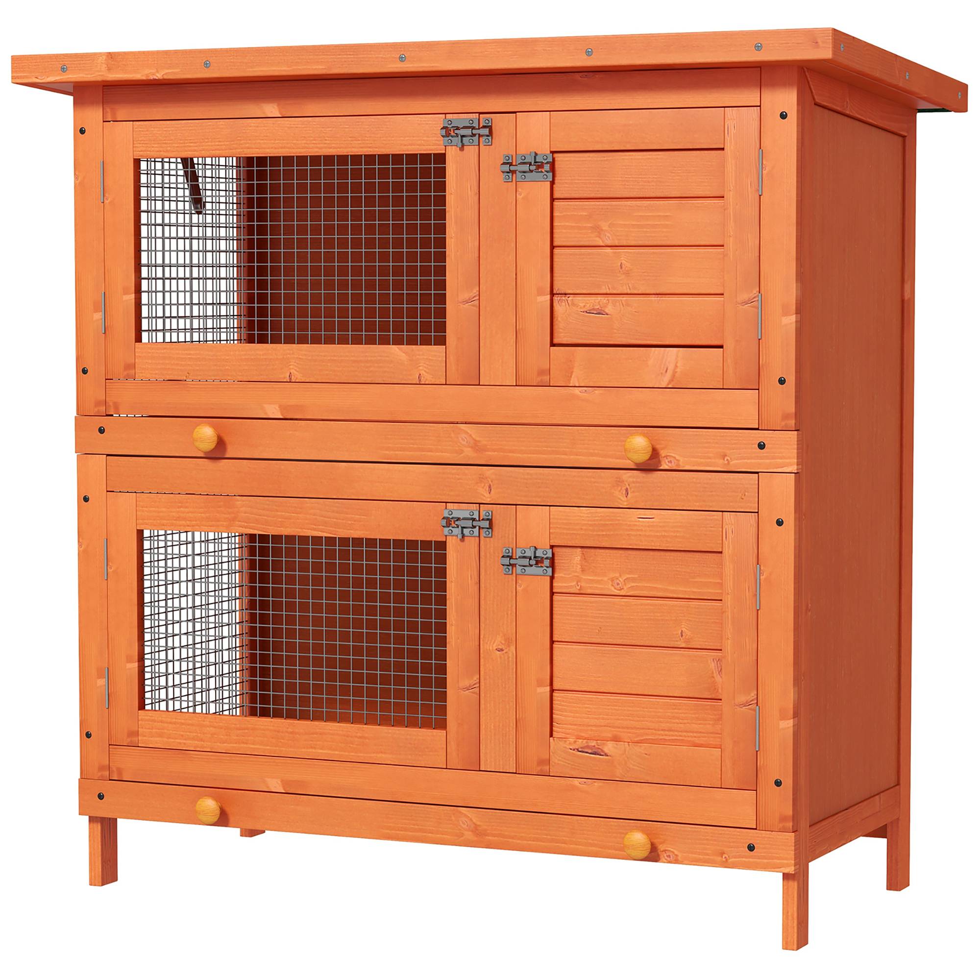 Clapier Bois Extérieur 2 Niveaux pour 1–2 Lapins avec Toit Ouvrant et 2 Plateaux Amovibles, 90 x 45 x 90 cm, Naturel - Image 2