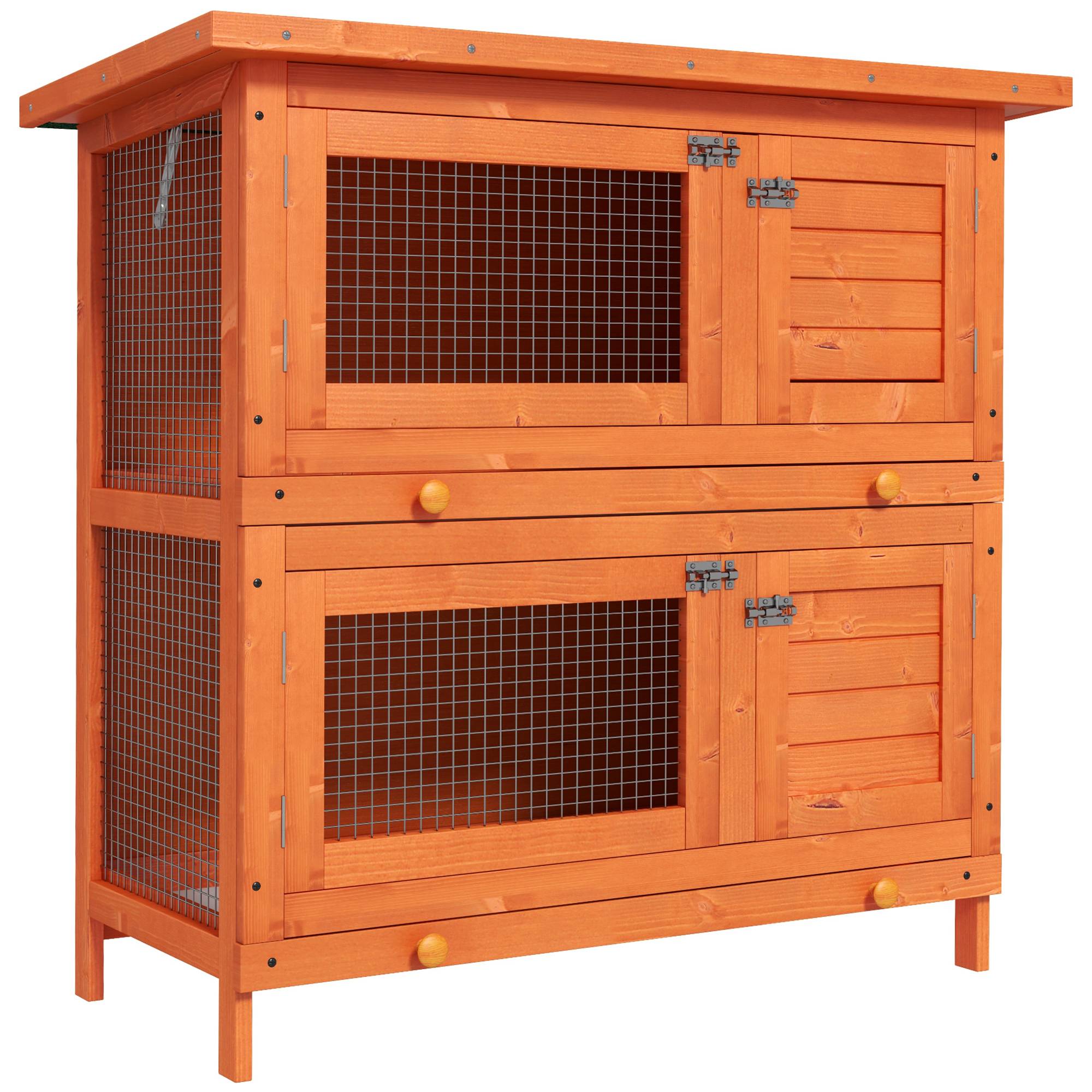 Clapier Bois Extérieur 2 Niveaux pour 1–2 Lapins avec Toit Ouvrant et 2 Plateaux Amovibles, 90 x 45 x 90 cm, Naturel - Image 1