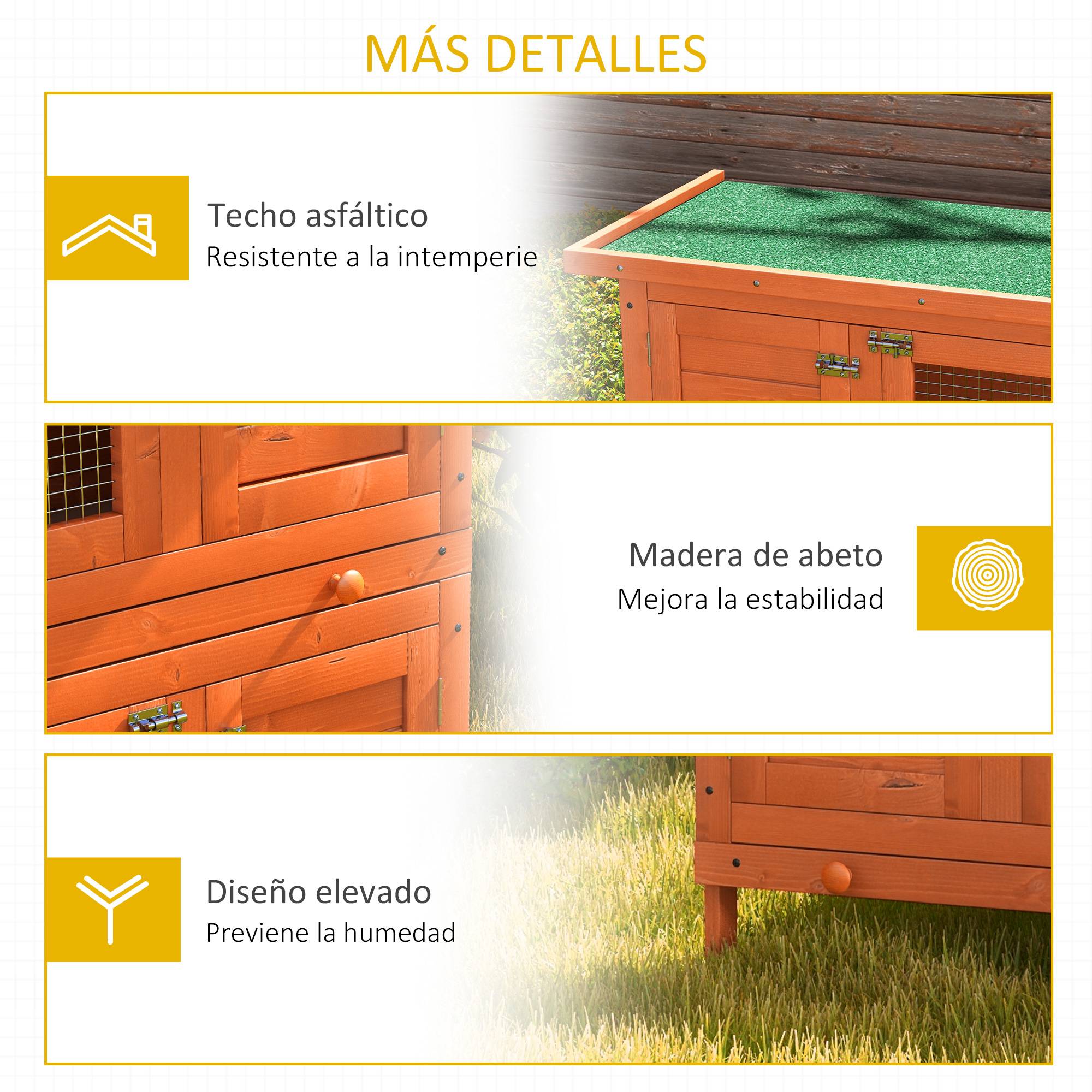 Clapier Bois Extérieur 2 Niveaux pour 1–2 Lapins avec Toit Ouvrant et 2 Plateaux Amovibles, 90 x 45 x 90 cm, Naturel - Image 9