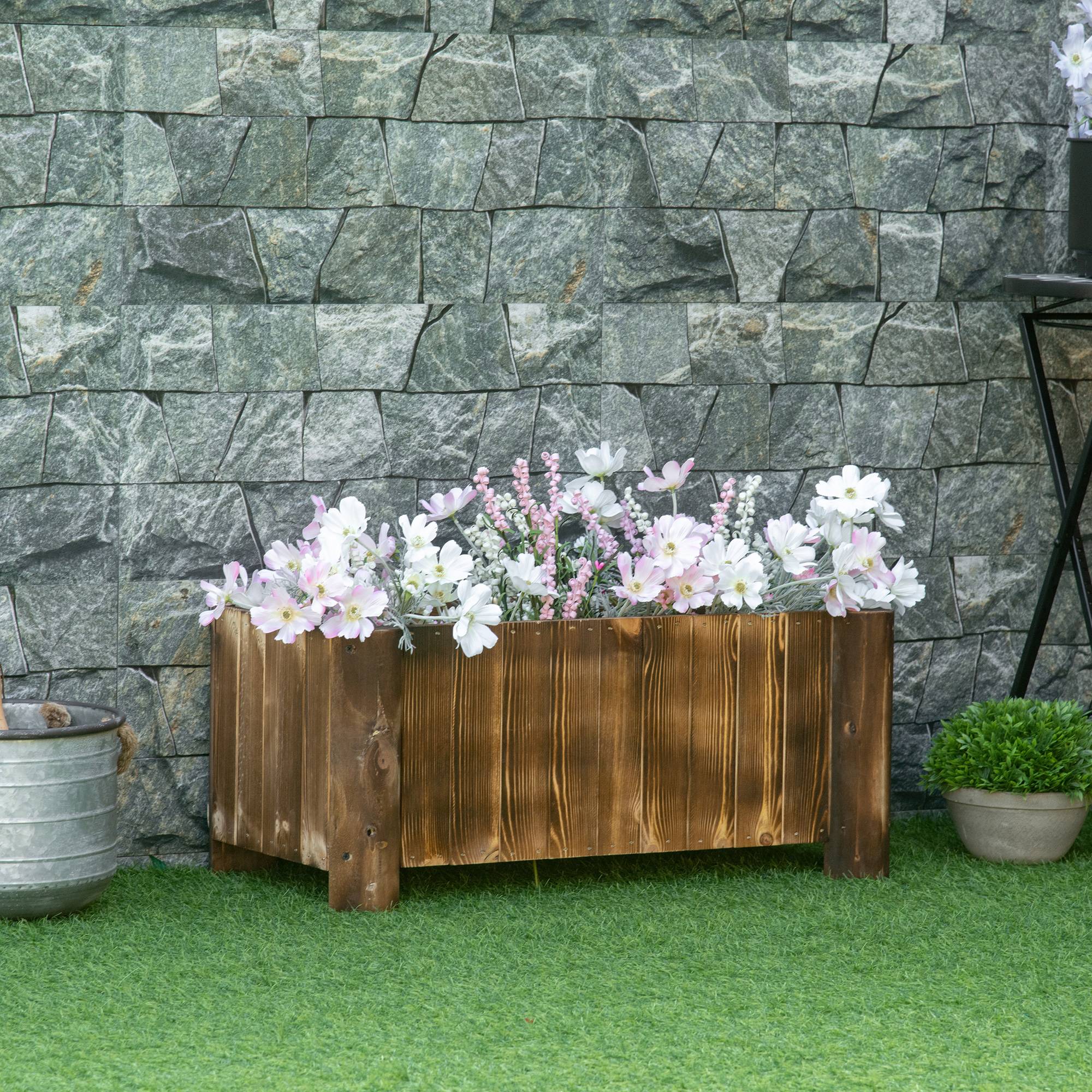 Jardinière rectangulaire à 4 pieds pour cultiver légumes et fleurs au jardin ou sur balcon, 70 x 35 x 30 cm, couleur naturelle - Image 3