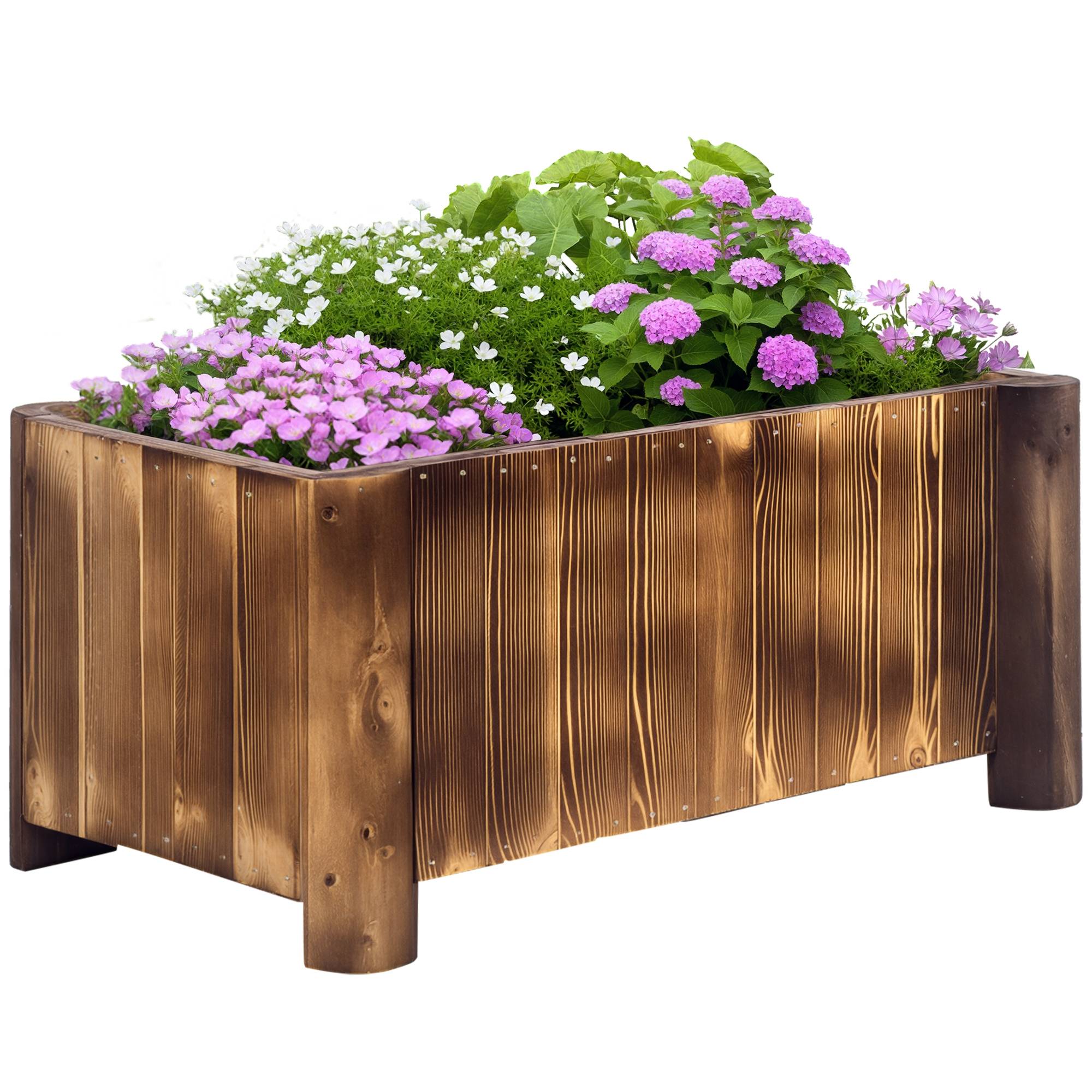 Jardinière rectangulaire à 4 pieds pour cultiver légumes et fleurs au jardin ou sur balcon, 70 x 35 x 30 cm, couleur naturelle - Image 1