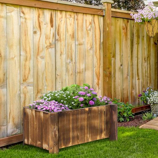 Jardinière rectangulaire à 4 pieds pour cultiver légumes et fleurs au jardin ou sur balcon, 70 x 35 x 30 cm, couleur naturelle - Image 4