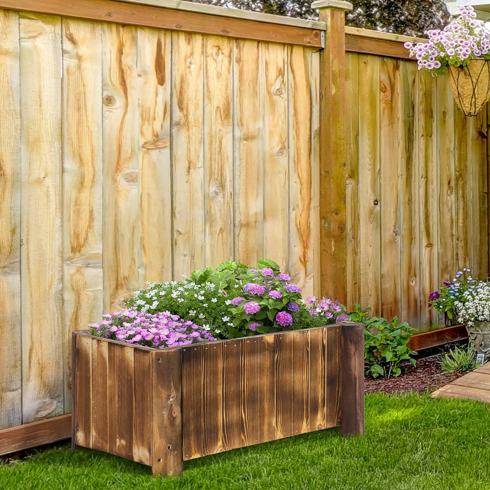 Jardinière rectangulaire à 4 pieds pour cultiver légumes et fleurs au jardin ou sur balcon, 70 x 35 x 30 cm, couleur naturelle - Image 4