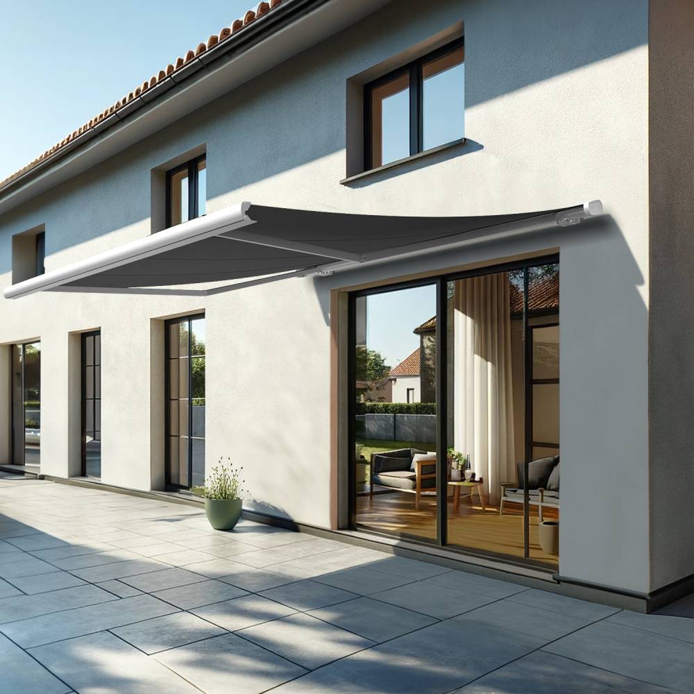 Store banne coffre MEEL 4,00x3,50m (Manuelle - Gris Graphite - Blanc) - Alia Productions - Imagen 1