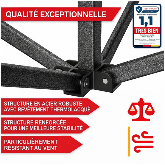 Pavillon 3x3m Tonnelle de jardin pliable Bleu avec fenêtres Sac de rangement inclus - Image 4