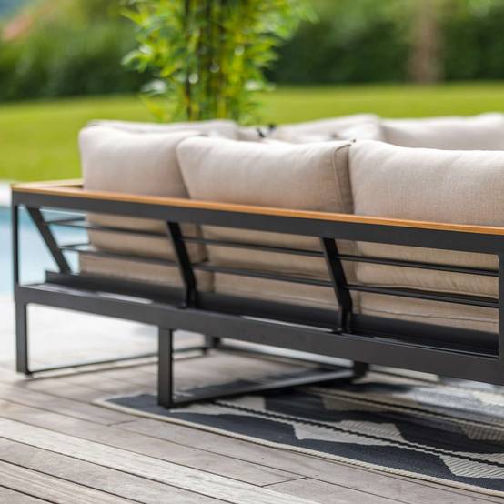 Salon exotique avec canapé d'angle - JARDILINE - Aluminium/Bois - Noir - Imagen 2