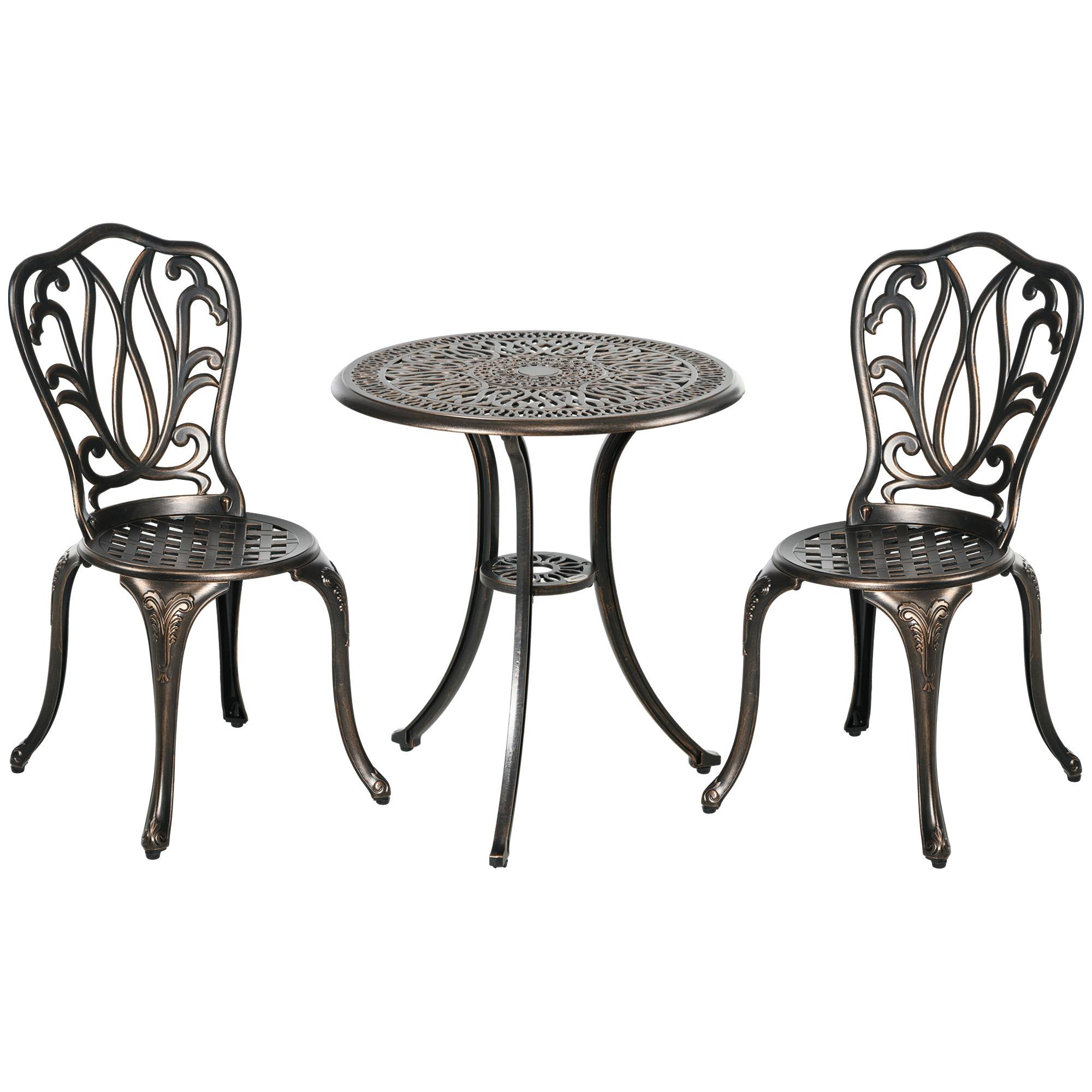 Sans Marque - Ensemble Salon de Jardin 2 Places 2 chaises + Table Ronde style charme rétro en fonte d'aluminium, bronze - Image 1
