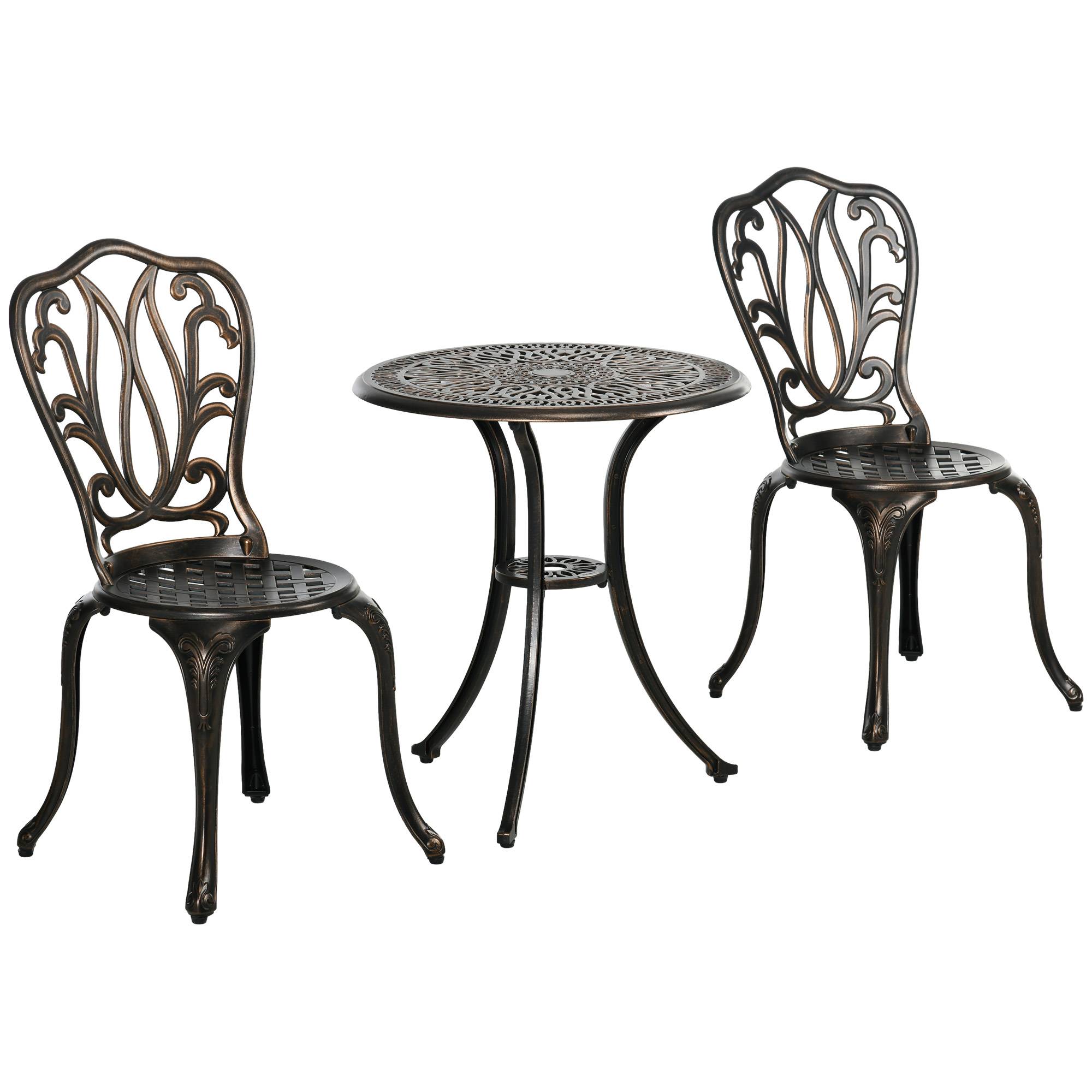 Sans Marque - Ensemble Salon de Jardin 2 Places 2 chaises + Table Ronde style charme rétro en fonte d'aluminium, bronze - Image 2