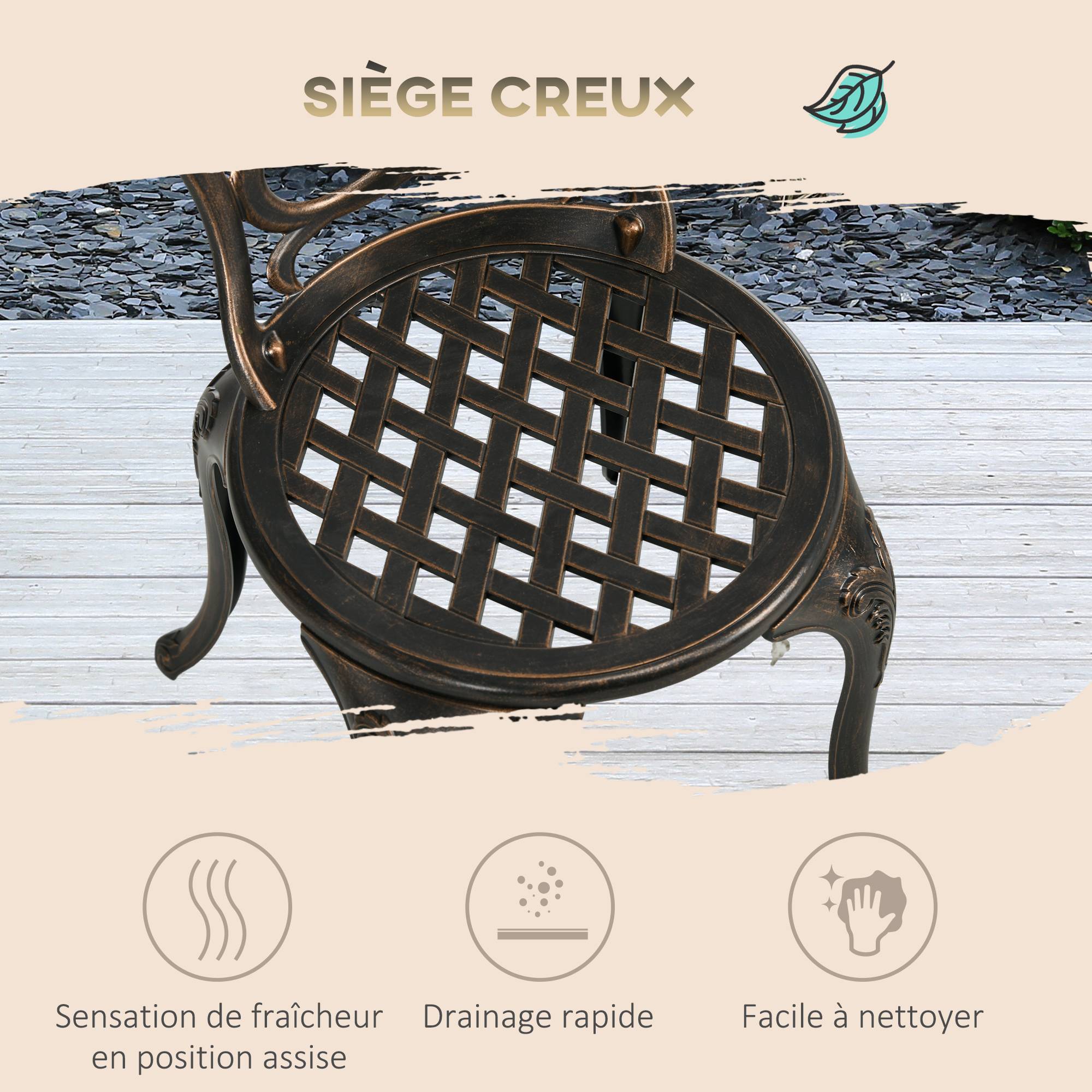 Sans Marque - Ensemble Salon de Jardin 2 Places 2 chaises + Table Ronde style charme rétro en fonte d'aluminium, bronze - Image 8