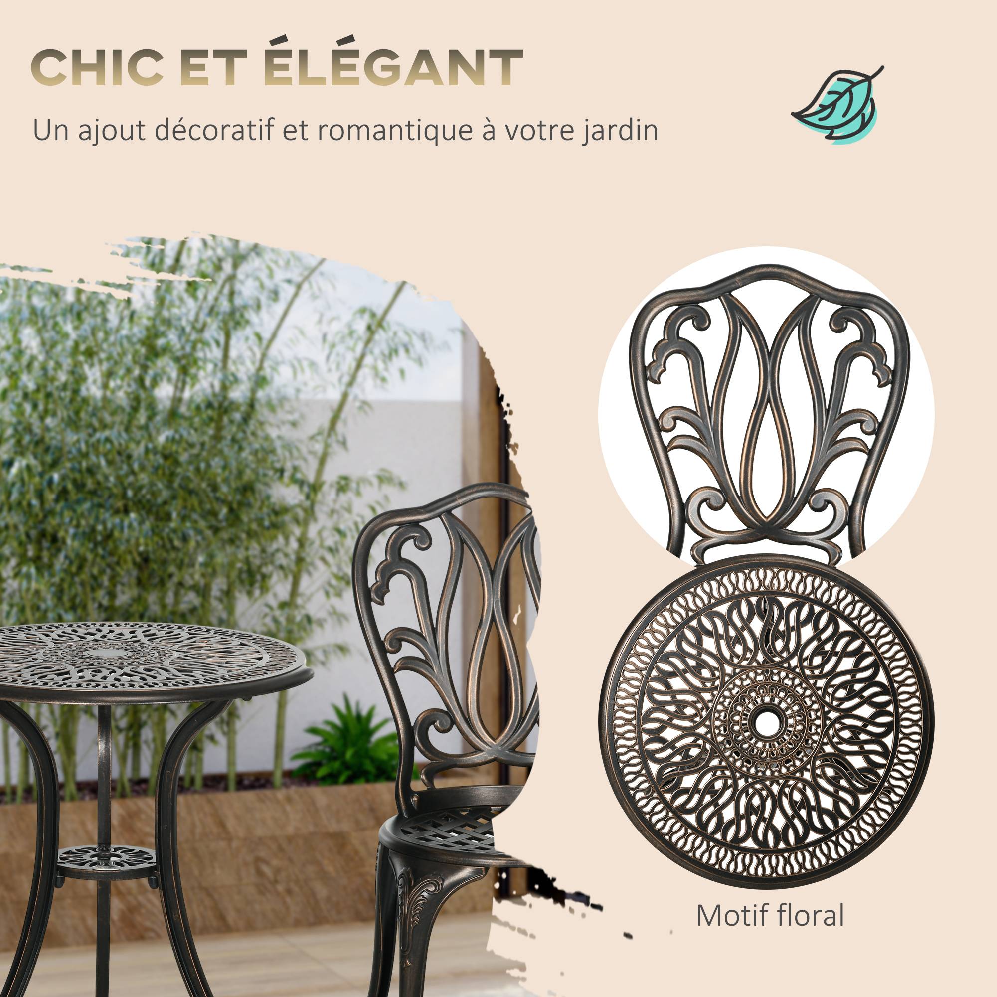Sans Marque - Ensemble Salon de Jardin 2 Places 2 chaises + Table Ronde style charme rétro en fonte d'aluminium, bronze - Image 9