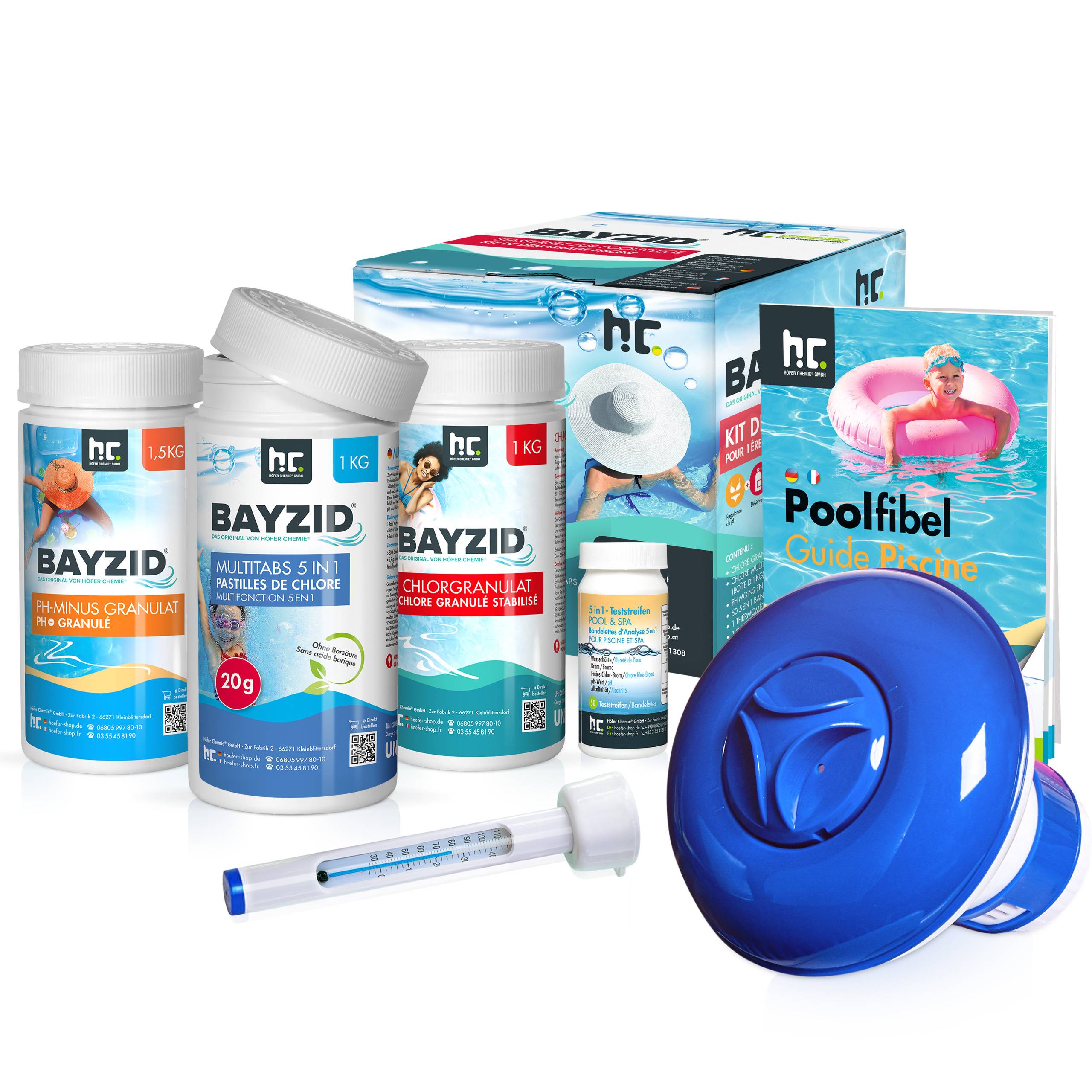 Kit de démarrage pour piscine avec 7 pièces dont chlore, pH moins et multitabs x 1 - Image 1