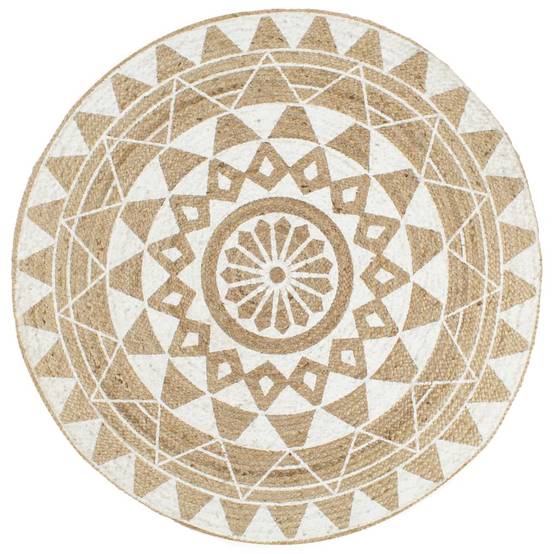 Tapis Rond en Jute Artisanal Motif Floral Décoration Élégante pour Salon Blanc 120 cm – ComfortXL Outdoor Living - Imagen 1