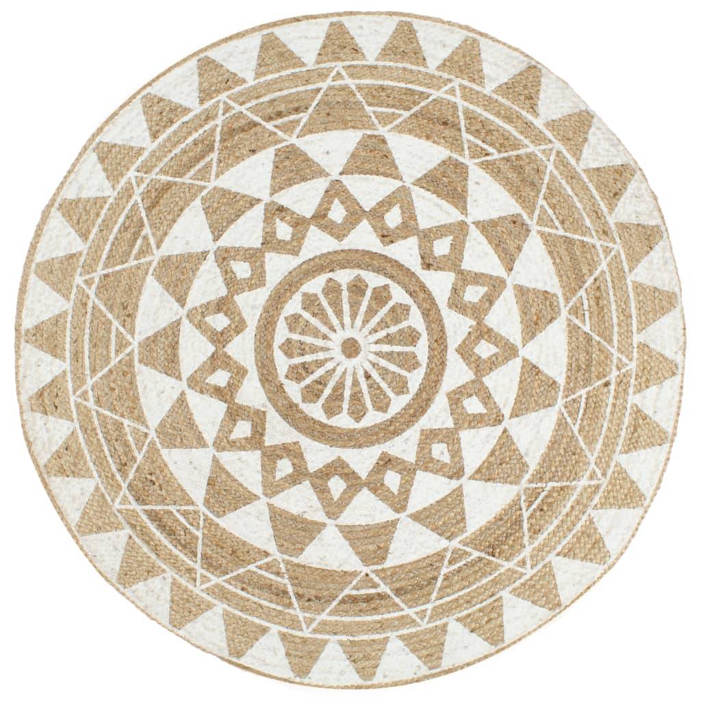 Tapis Rond en Jute Artisanal Motif Floral Décoration Élégante pour Salon Blanc 120 cm – ComfortXL Outdoor Living - Imagen 1