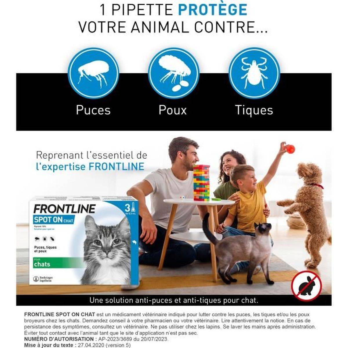 Frontline - Traitement antiparasitaire Spot On chat puces, tiques et poux broyeurs - pipettes 0,5 mL (3) - FRONTLINE - Image 2