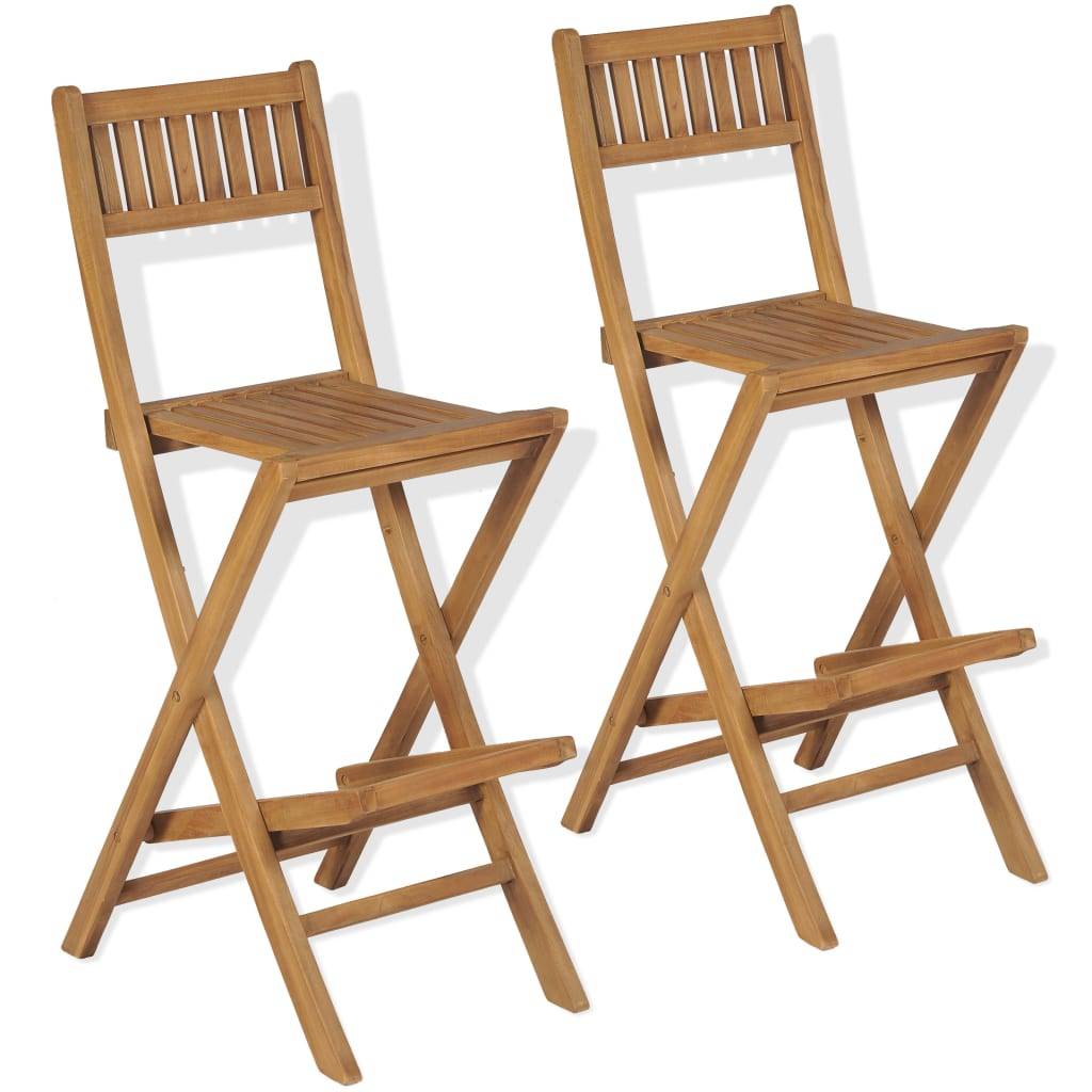 Lot de 2 Chaises de jardin - Tabourets pliables de bar de jardin - Chaises d'extérieur bois teck solide - Image 2