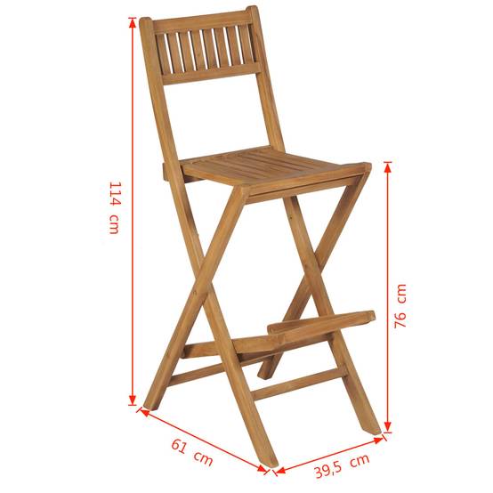 Lot de 2 Chaises de jardin - Tabourets pliables de bar de jardin - Chaises d'extérieur bois teck solide - Image 10