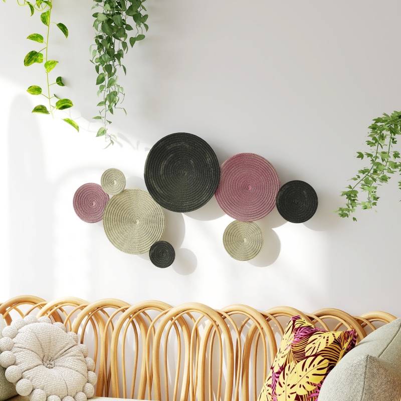 Décoration murale métal salon chambre design 8 disques 110x58cm multicolore - ComfortXL Outdoor Living - Image 1