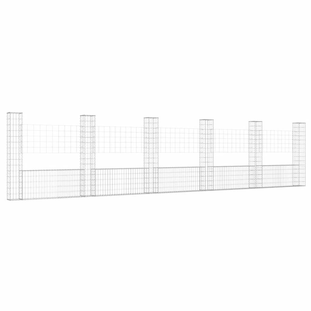 Panier de gabion en fer argenté 620 x 20 x 150 cm avec 6 poteaux - PANGIVO - Image 2