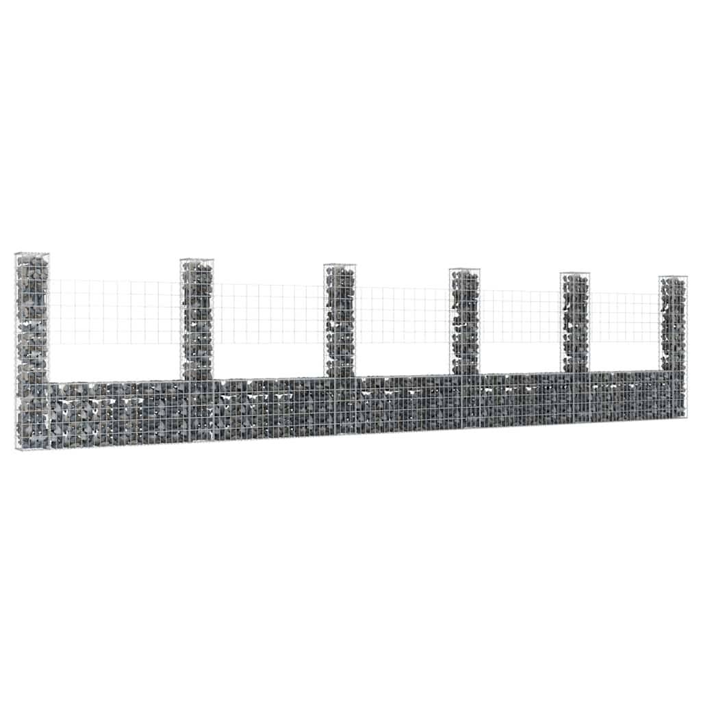 Panier de gabion en fer argenté 620 x 20 x 150 cm avec 6 poteaux - PANGIVO