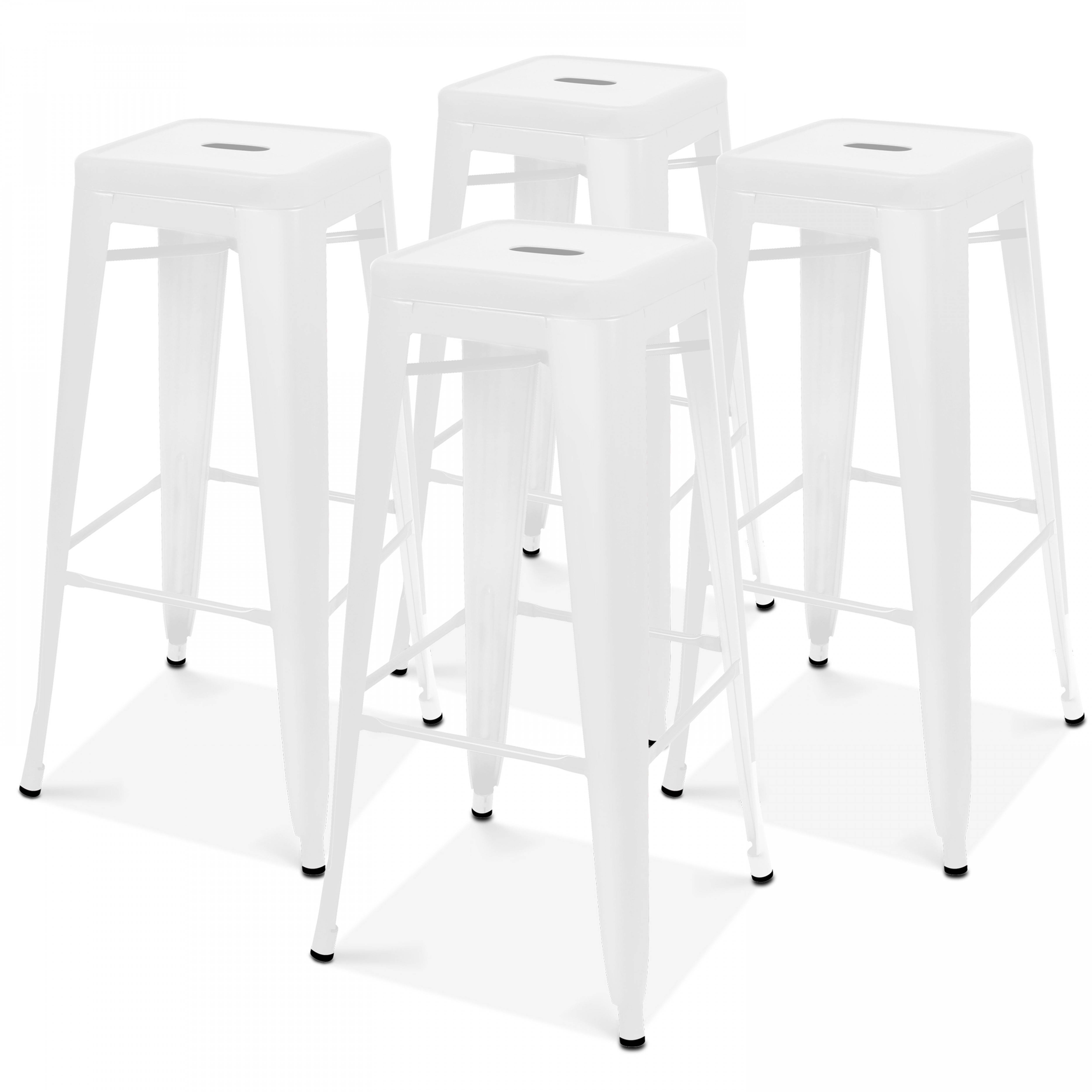 Oviala - Lot de 4 tabourets de bar en acier blanc mat Indus - Oviala - Imagen 1