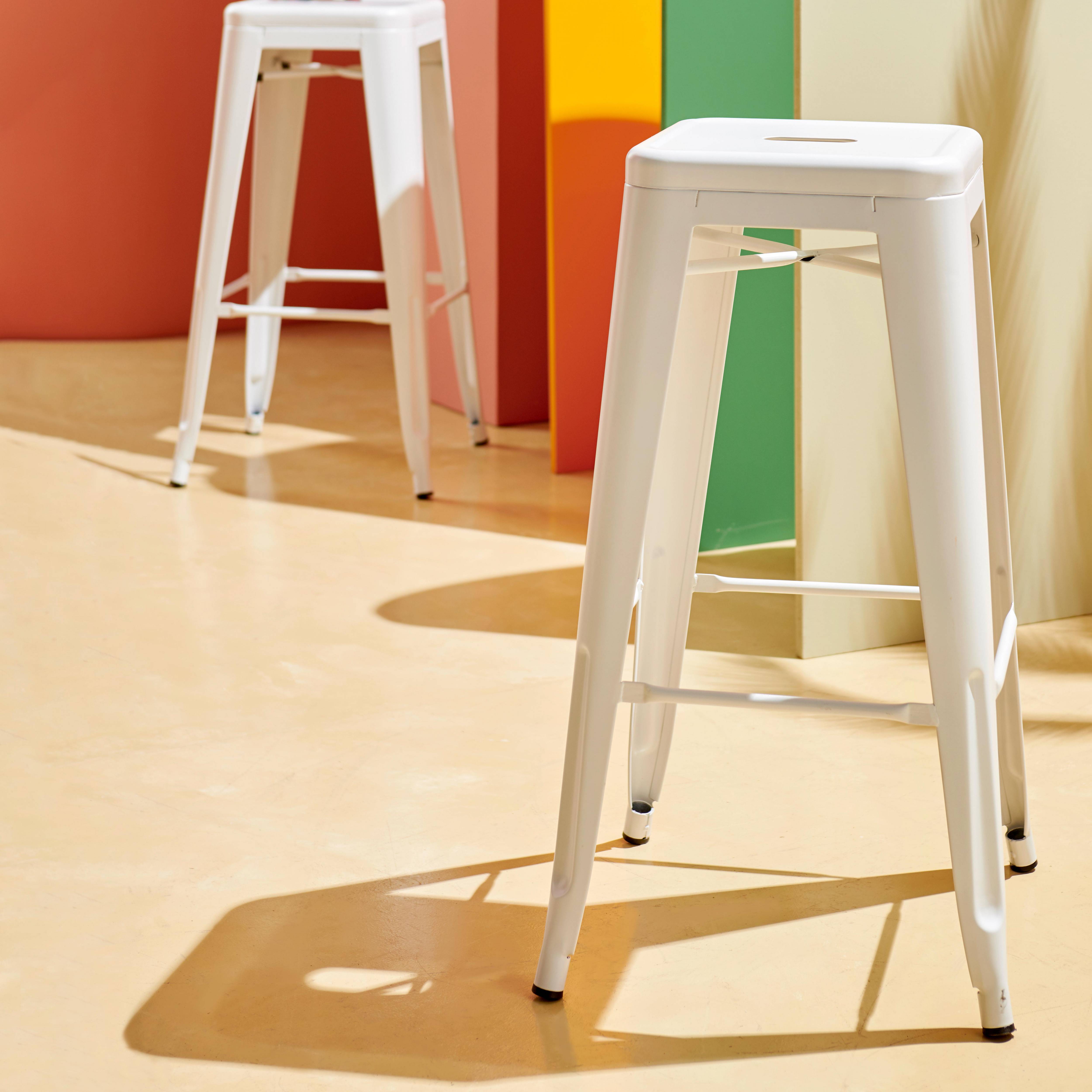 Oviala - Lot de 4 tabourets de bar en acier blanc mat Indus - Oviala - Imagen 4