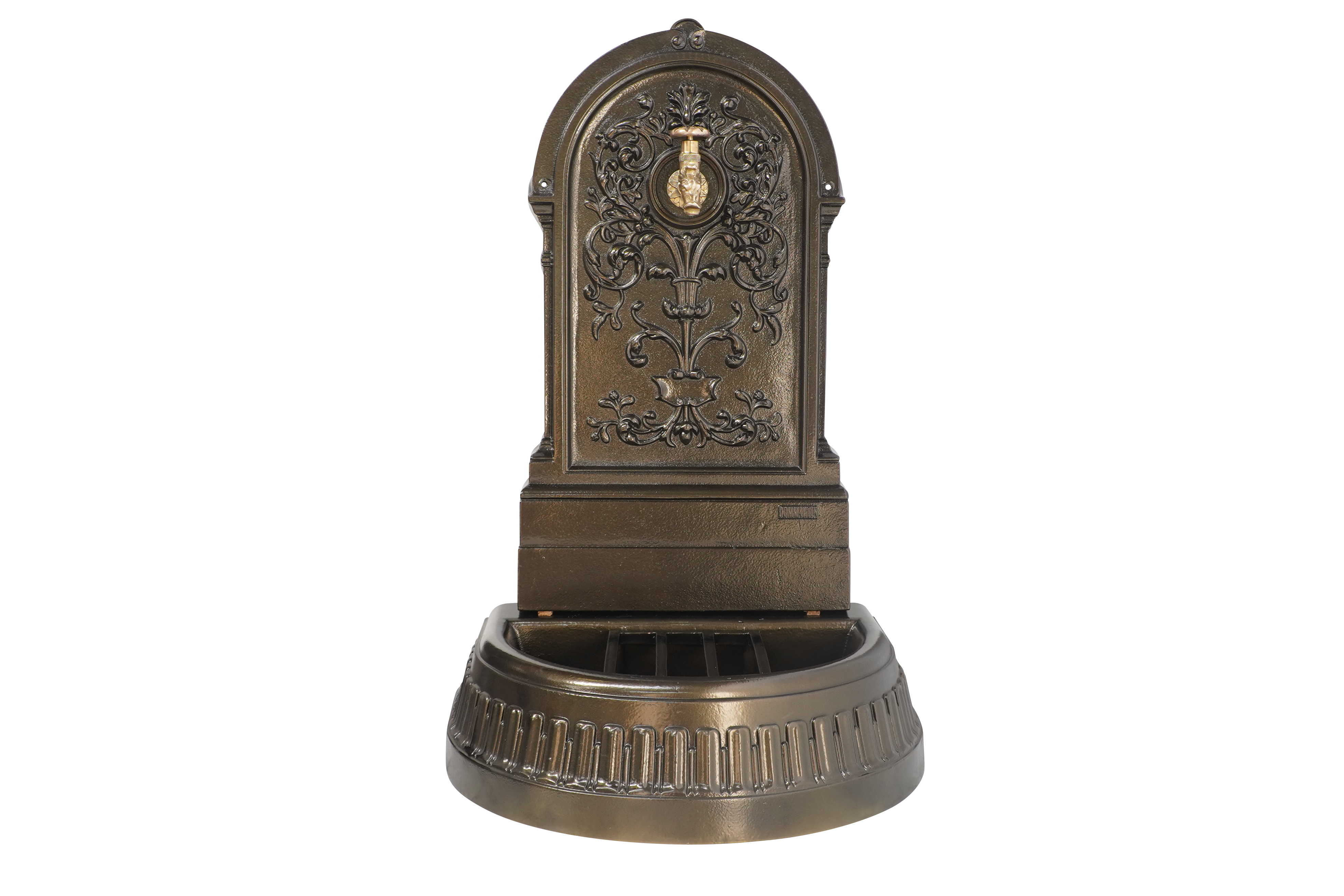 Fontaine floraison vieux bronze avec robinet colvert Dommartin H. 98cm X L. 45cm - Imagen 1