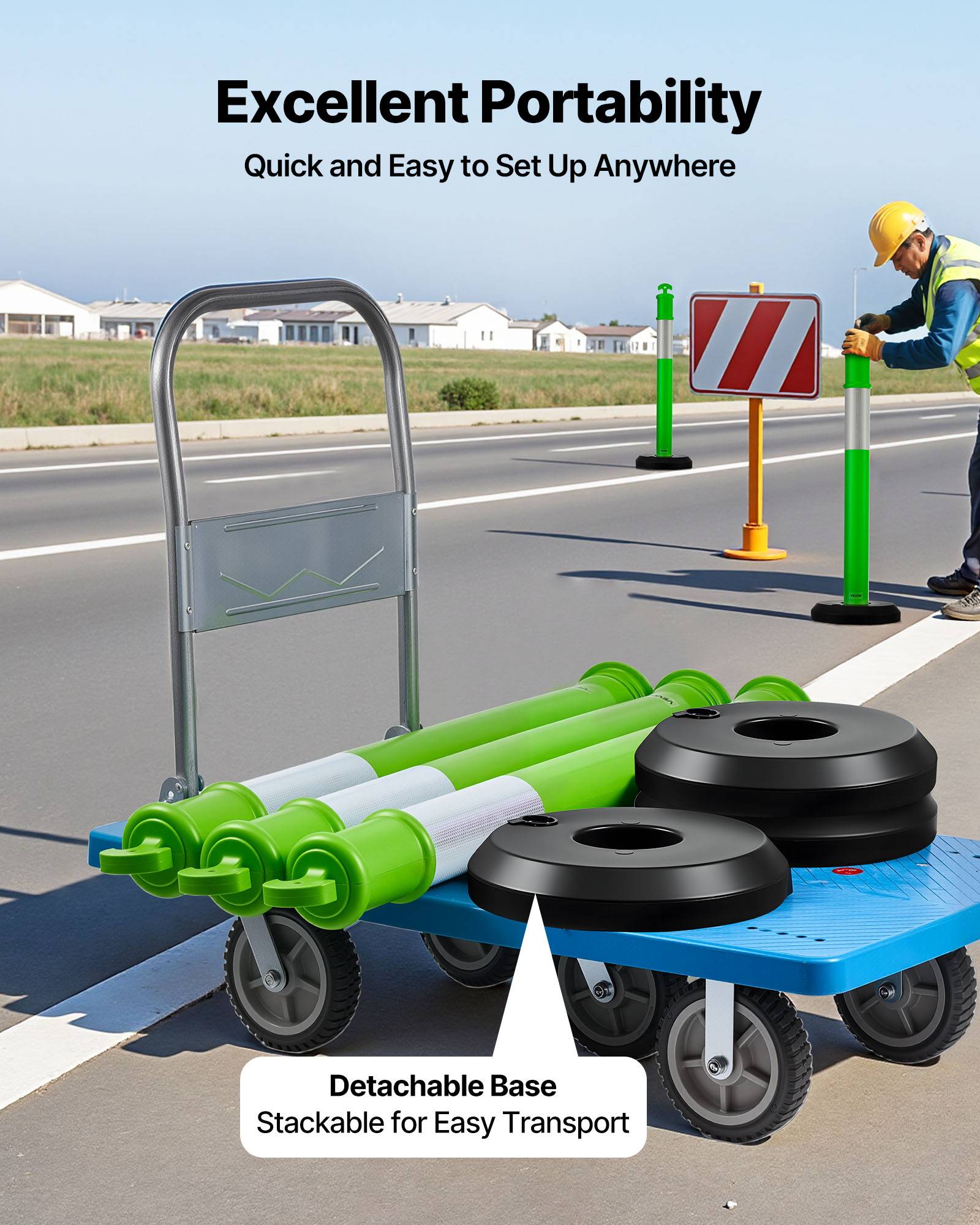 VEVOR Poteau de Signalisation Balise 3PCs 114 cm avec Base Remplissable Vert - Image 4