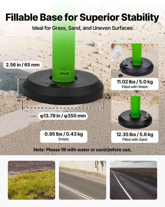VEVOR Poteau de Signalisation Balise 3PCs 114 cm avec Base Remplissable Vert - Image 3