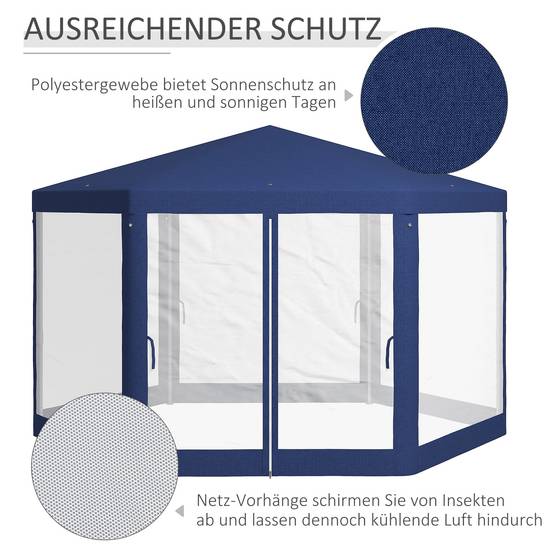 ComfortXL - Tonnelle Hexagonale Jardin Moustiquaire Intégrée Toile Polyester 4x3m Bleu - ComfortXL Outdoor Living - Image 4