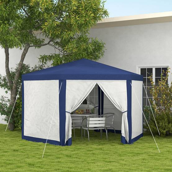 ComfortXL - Tonnelle Hexagonale Jardin Moustiquaire Intégrée Toile Polyester 4x3m Bleu - ComfortXL Outdoor Living - Image 1