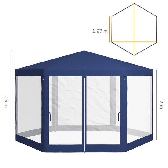 ComfortXL - Tonnelle Hexagonale Jardin Moustiquaire Intégrée Toile Polyester 4x3m Bleu - ComfortXL Outdoor Living - Image 3