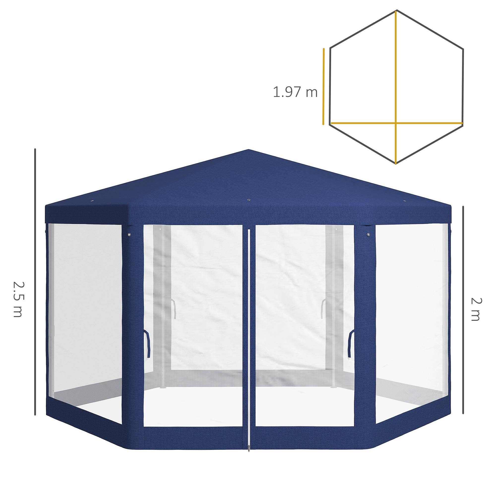 ComfortXL - Tonnelle Hexagonale Jardin Moustiquaire Intégrée Toile Polyester 4x3m Bleu - ComfortXL Outdoor Living - Image 3
